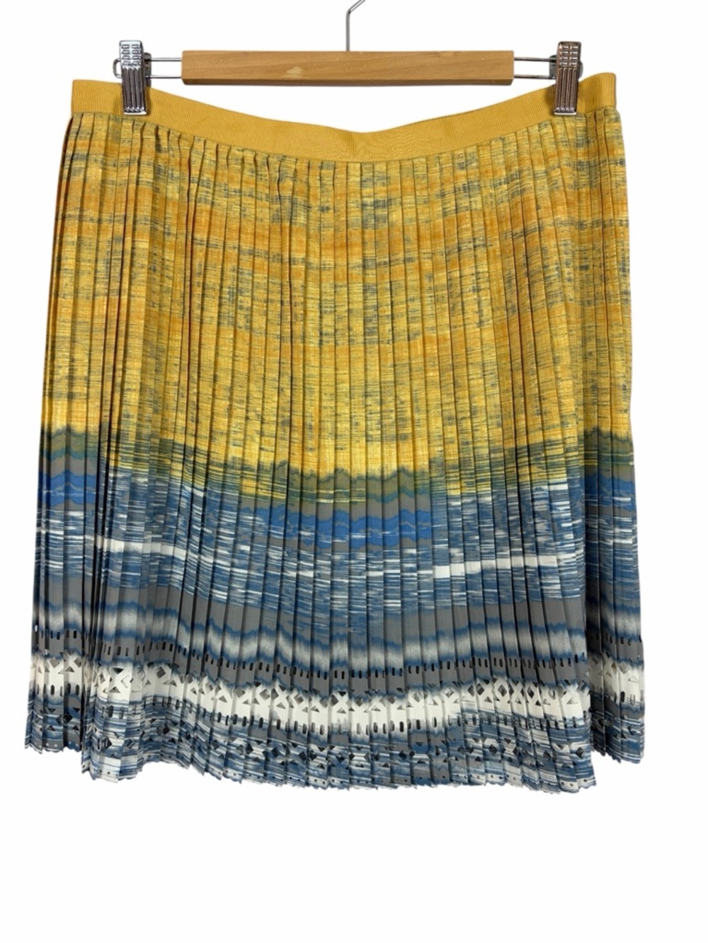 Elie Tahari Pleated Skirt Yellow Blue Ombré Stripe Size 10 Skirt